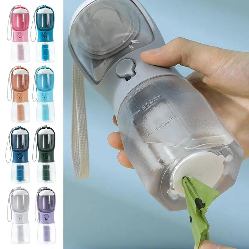3-in-1 Dog Water Bottle with Food Container & Waste Bag Dispenser – Travel Friendly