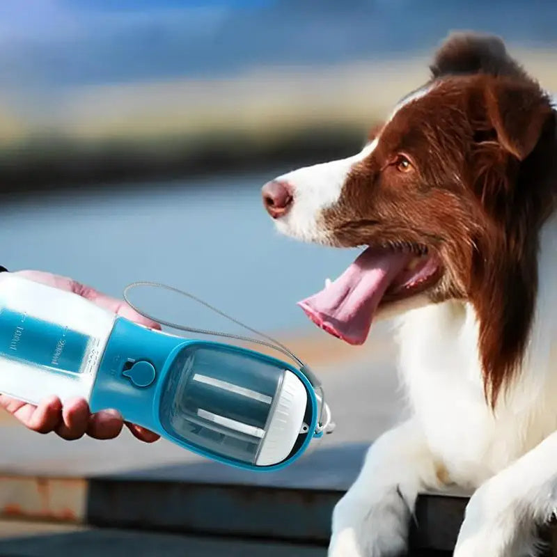 3-in-1 Dog Water Bottle with Food Container & Waste Bag Dispenser – Travel Friendly